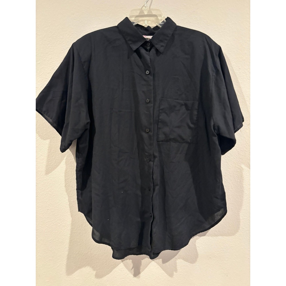 Women's‎ Vintage Diana Marco Black Button Up Short Sleeve With Shoulder Pads
